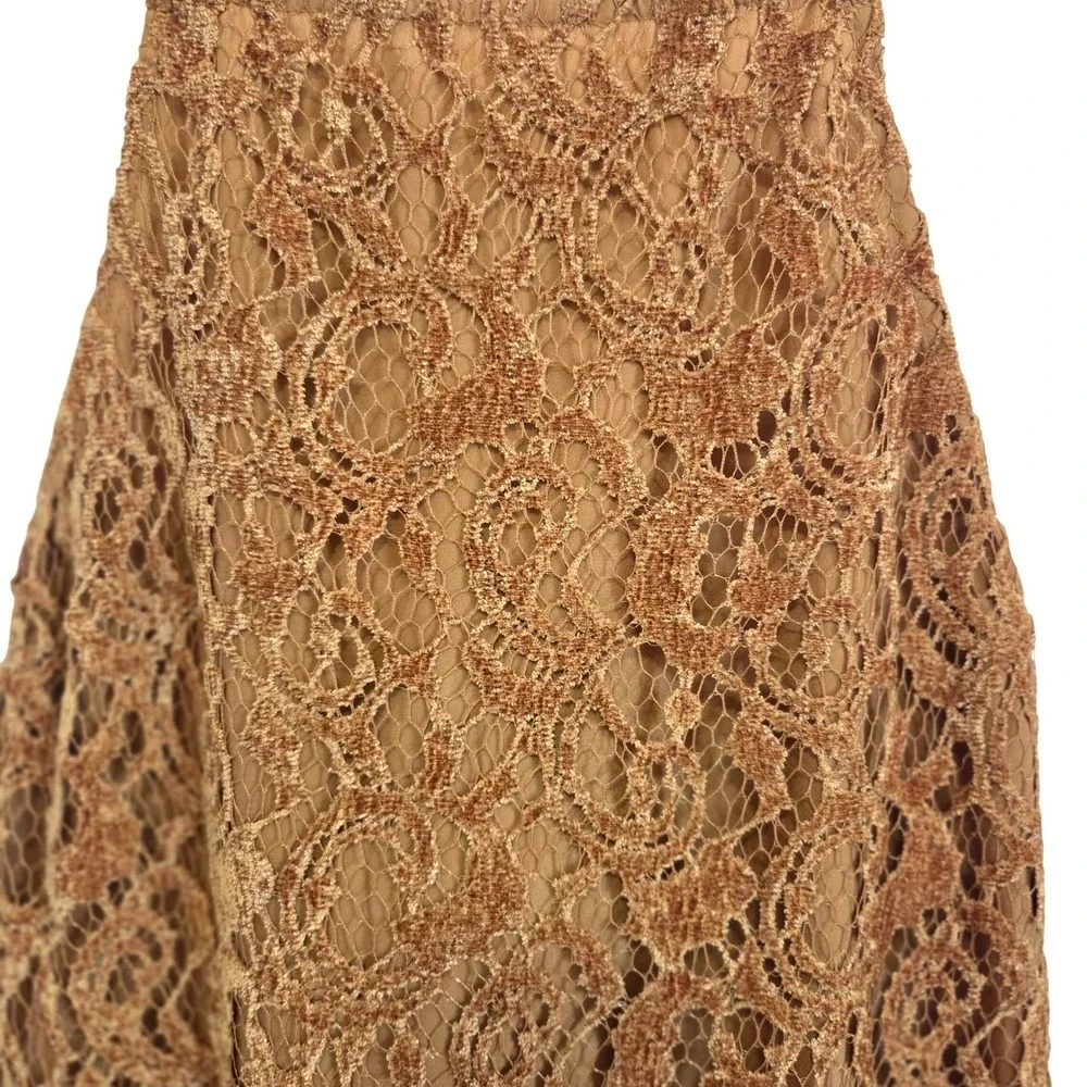 Free People Mustard Gold Lace Open Back‎ Mini Dress Ruffle Hem Womens Size XS